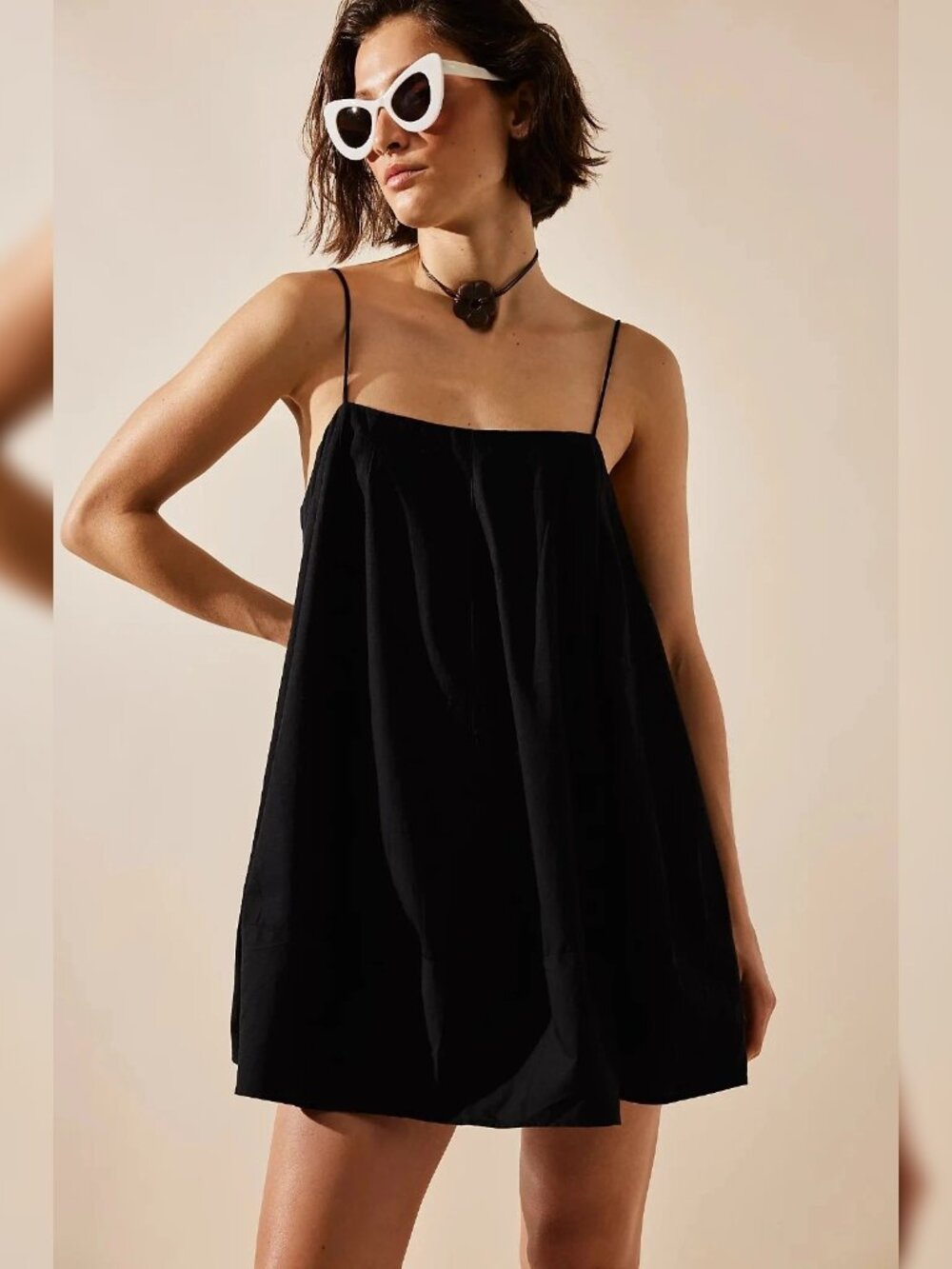 Free People Struttin Mini Dress S 6 Cotton Black Sleeveless Boho Short NEW 47159